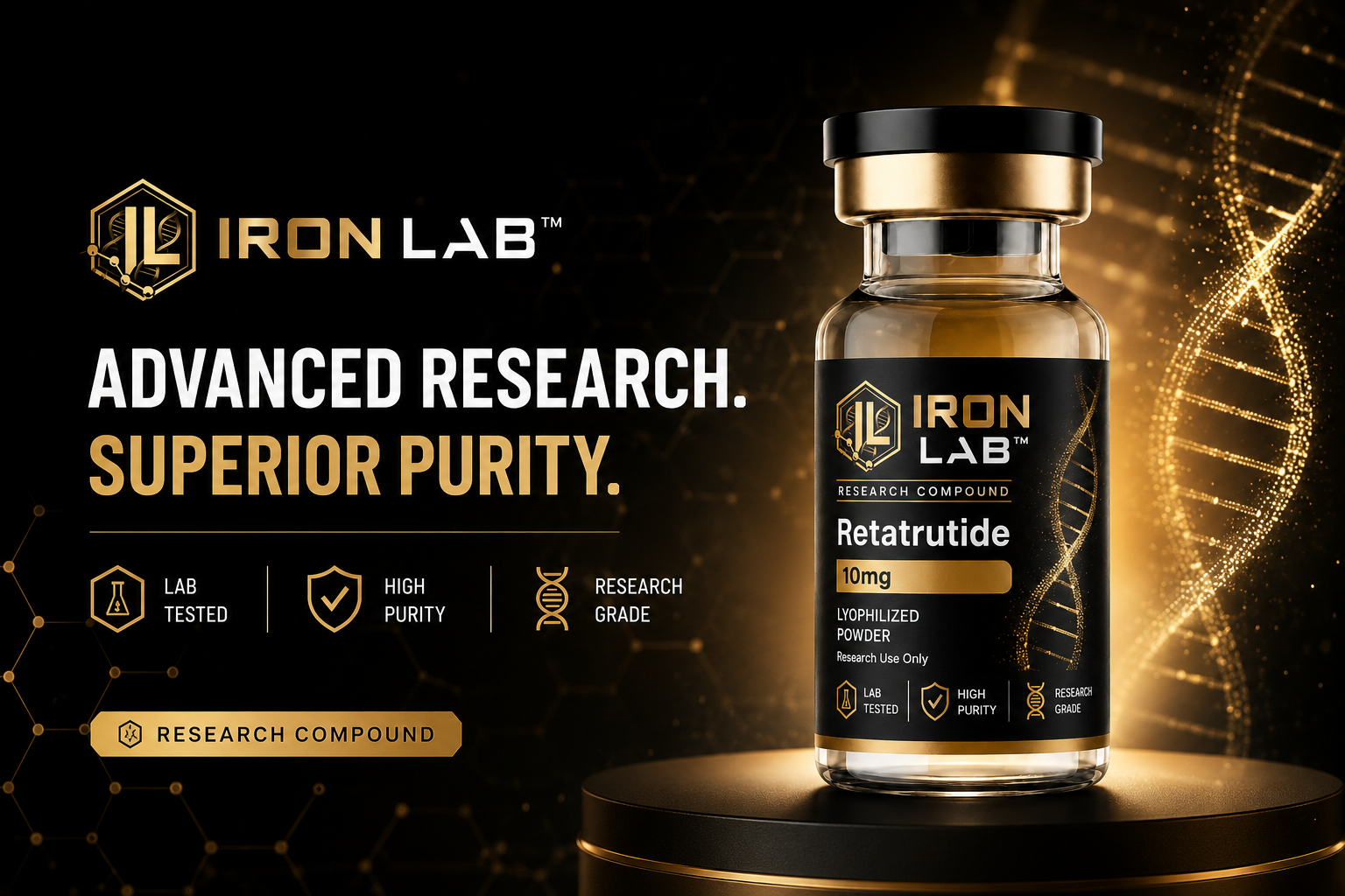 Iron Labs — Retatrutide and research peptides dispatched same-day from Brisbane, Queensland. 99%+ HPLC-MS verified purity.